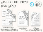 TEMPLETT wedding invitation download Boho Florals white wedding Invitations Set Template, Instant Download Printable Invites Home Printing, Arch Floral Wedding Invitation Card7