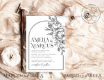 TEMPLETT wedding invitation download Boho Florals white wedding Invitations Set Template, Instant Download Printable Invites Home Printing, Arch Floral Wedding Invitation Card7