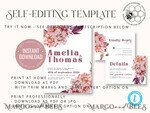TEMPLETT wedding invitation download Mauve fall boho wedding Invitations Set and Electronic Wedding Invitation Template, Instant Download Printable Invites Home Printing, Simple Boho Wedding Invitation8