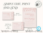 TEMPLETT wedding invitation download Elegant Blush wedding Invitation Template, Instant Download Printable Invites Home Printing, Pink Boho branch Wedding Invitation Card Set 8