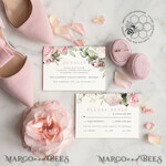 TEMPLETT  
 Hochzeits Einladung Download Elegante Blush Hochzeits Einladungsvorlage, Sofortiger Download Druckbare Einladungen für Heimdruck, Rosa Rosen Hochzeits Einladungskarten Set Vorlage11