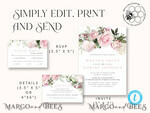 TEMPLETT  
 Hochzeits Einladung Download Elegante Blush Hochzeits Einladungsvorlage, Sofortiger Download Druckbare Einladungen für Heimdruck, Rosa Rosen Hochzeits Einladungskarten Set Vorlage11