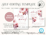 TEMPLETT wedding invitation download Boho fall wedding Invitations Set Template, Instant Download Printable Invites Home Printing, Mauve Blush Pink Autumn Fine Art Invitation Card Set8