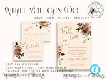 TEMPLETT wedding invitation download Boho fall wedding Invitations Set Template, Instant Download Printable Invites Home Printing, Terracotta Autumn Wedding Invitation Card Set7