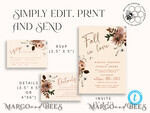 TEMPLETT wedding invitation download Boho fall wedding Invitations Set Template, Instant Download Printable Invites Home Printing, Terracotta Autumn Wedding Invitation Card Set7