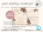TEMPLETT wedding invitation download Boho fall wedding Invitations Set Template, Instant Download Printable Invites Home Printing, Terracotta Autumn Wedding Invitation Card Set7