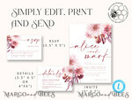 TEMPLETT wedding invitation download Boho Modern wedding Invitations Evite Set Template, Instant Download Printable Invites Home Printing Fall Heart Wedding Invitation Cards WB5, Boho Blush Pink Maroon Burgundy Wedding Invitation Template Instant Download, Fall Mauve Invitation Cards12