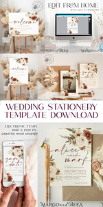 TEMPLETT wedding invitation download Boho Ivory wedding Invitations Set Template, Instant Download Printable Invites Home Printing, Simple Boho Wedding Invitation Card Set25