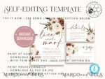 TEMPLETT wedding invitation download Boho Ivory wedding Invitations Set Template, Instant Download Printable Invites Home Printing, Simple Boho Wedding Invitation Card Set25