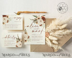 TEMPLETT wedding invitation download Boho Ivory wedding Invitations Set Template, Instant Download Printable Invites Home Printing, Simple Boho Wedding Invitation Card Set25