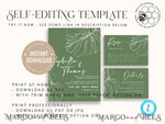 TEMPLETT wedding invitation download Sage Green wedding invitation template, Instant download Greenery Wedding Invites, Monstera Garden Wedding Invitations Set Printable6