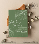 TEMPLETT wedding invitation download Sage Green wedding invitation template, Instant download Greenery Wedding Invites, Monstera Garden Wedding Invitations Set Printable6