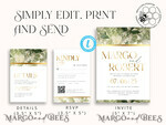 TEMPLETT wedding invitation download Green wedding Invitations Set Template, Instant Download Printable Invites Home Printing, Gold Glamour Botanical Wedding Invitation Cards6