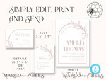 TEMPLETT wedding invitation download Boho Blush Pink wedding Invitations Set Template, Instant Download Printable Invites Home Printing, Simple Wedding Invitation Card, WB1411