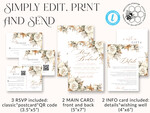 TEMPLETT  
 Hochzeits Einladung Download Boho Herbstblumen Hochzeitskarten Set Vorlage, Sofortdownload Druckbare Einladungen für den Heimdruck, Einfache Karten beige10