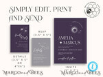 TEMPLETT wedding invitation download Moon wedding invitation template, Instant download Tarot Invites, Moon and Stars Purple Invitation Printable Templates, Self Editabe Wedding Invitation Suite8
