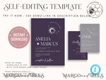 TEMPLETT wedding invitation download Moon wedding invitation template, Instant download Tarot Invites, Moon and Stars Purple Invitation Printable Templates, Self Editabe Wedding Invitation Suite8