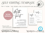 TEMPLETT wedding invitation download Black wedding invitation template, Instant download tarot Wedding Invites, Goth Wedding Invitation Printable Template, skeleton invites8