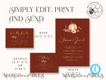 TEMPLETT wedding invitation download Elegant boho fall wedding Invitations Set Template, Instant Download Printable Invites Home Printing,  Autumn Fine Art Invitation Card Set7