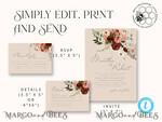 TEMPLETT wedding invitation download Modern Rustic wedding Invitations Set Template, Instant Download Printable Invites Home Printing, Simple Boho Wedding Invitation Card Set9
