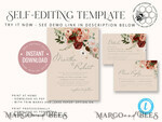 TEMPLETT wedding invitation download Modern Rustic wedding Invitations Set Template, Instant Download Printable Invites Home Printing, Simple Boho Wedding Invitation Card Set9