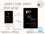 TEMPLETT wedding invitation download Moon wedding invitation template, Instant download Black Invites, Moon Phases Black Invitation Printable Templates, Self Editabe Wedding Invitation Suite8