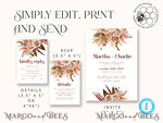 TEMPLETT wedding invitation download Boho fall wedding Invitations Set Template, Instant Download Printable Invites Home Printing, Terracotta Autumn Fine Art Invitation Card Set7