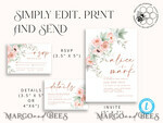 TEMPLETT wedding invitation download Elegant Rustic wedding Invitations Set Template, Instant Download Printable Invites Home Printing, Simple Boho Wedding Invitation Card Set7