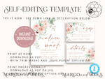 TEMPLETT wedding invitation download Elegant Rustic wedding Invitations Set Template, Instant Download Printable Invites Home Printing, Simple Boho Wedding Invitation Card Set7