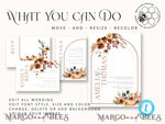 TEMPLETT wedding invitation download  Fall Rustic wedding Invitations Set Template, Instant Download Printable Invites Home Printing, Arch Boho Teracotta Invitation Card Set rust, burnt oragne autumn wedding invitation template set9