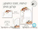 TEMPLETT wedding invitation download  Fall Rustic wedding Invitations Set Template, Instant Download Printable Invites Home Printing, Arch Boho Teracotta Invitation Card Set rust, burnt oragne autumn wedding invitation template set9