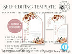 TEMPLETT wedding invitation download  Fall Rustic wedding Invitations Set Template, Instant Download Printable Invites Home Printing, Arch Boho Teracotta Invitation Card Set rust, burnt oragne autumn wedding invitation template set9