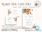 TEMPLETT wedding invitation download Boho fall wedding Invitations Set Template, Instant Download Printable Invites Home Printing, Terracotta Autumn Fine Art Invitation Card Set8