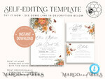 TEMPLETT wedding invitation download Boho fall wedding Invitations Set Template, Instant Download Printable Invites Home Printing, Terracotta Autumn Fine Art Invitation Card Set8