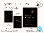 TEMPLETT wedding invitation download Moon wedding invitation template, Instant download Black and Gold Invites, Moon Phases Black Invitation Printable Templates, Self Editabe Wedding Invitation8
