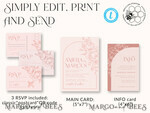 TEMPLETT  
 Hochzeits Einladung Download Boho Blush Pink Hochzeits-Einladungen Set Vorlage, Sofortiger Download Druckbare Einladungen für den Heimdruck, Bogenblumen Hochzeits Einladungskarte8