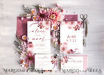 TEMPLETT wedding invitation download Boho fall wedding Invitations Set Template, Instant Download Printable Invites Home Printing, Mauve Blush Pink Autumn Fine Art Invitation Card Set7