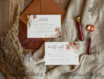 TEMPLETT wedding invitation download Boho fall wedding Invitations Set Template, Instant Download Printable Invites Home Printing, Terracotta Maroon Wedding Invitation Card Set8
