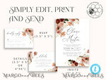 TEMPLETT wedding invitation download Boho fall wedding Invitations Set Template, Instant Download Printable Invites Home Printing, Terracotta Maroon Wedding Invitation Card Set8