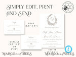 TEMPLETT wedding invitation download Fine Art Boho wedding Invitations Set Template, Instant Download Printable Invites Home Printing, Simple Minimalistic Invitation Card Set9