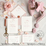 TEMPLETT wedding invitation download Elegant Blush wedding Invitation Template, Instant Download Printable Invites Home Printing, Pink Wedding Invitation Set Template Cards Set11