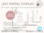 TEMPLETT wedding invitation download Boho fall wedding Invitations Set Template, Instant Download Printable Invites Home Printing, Terracotta Autumn Simple Invitation Card Set8