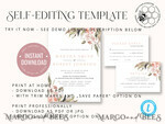TEMPLETT wedding invitation download Rustic Pampass wedding Invitations Set Template, Instant Download Printable Invites Home Printing, Simple Boho Wedding Invitation Card Set7