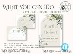 TEMPLETT wedding invitation download Boho Sage Green wedding Invitations Set Template, Instant Download Printable Invites Home Printing, Simple  Wedding Invitation Card, WBoho158