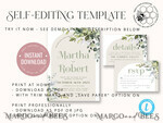 TEMPLETT wedding invitation download Boho Sage Green wedding Invitations Set Template, Instant Download Printable Invites Home Printing, Simple  Wedding Invitation Card, WBoho158