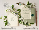 TEMPLETT wedding invitation download Boho Sage Green wedding Invitations Set Template, Instant Download Printable Invites Home Printing, Simple  Wedding Invitation Card, WBoho158