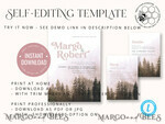 TEMPLETT  
 Hochzeits Einladung Download Wald rosa Himmel Hochzeitseinladungs-Vorlage, Sofortiger Download Berg Einfache Hochzeitskarten, Grünpflanzen Hochzeitseinladung druckbare Vorlage, Wald Einladungen10