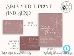TEMPLETT wedding invitation download Modern wedding invitation template, Instant download Boho Wedding Invites, Simple Wedding Invitation Printable Template Pink Invitations6