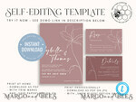 TEMPLETT wedding invitation download Modern wedding invitation template, Instant download Boho Wedding Invites, Simple Wedding Invitation Printable Template Pink Invitations6