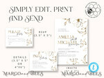 TEMPLETT wedding invitation download Fine art gold wedding invitation template, Instant download Boho Wedding Invites, Simple Gold Invitation Printable Template, Elegant Invites9